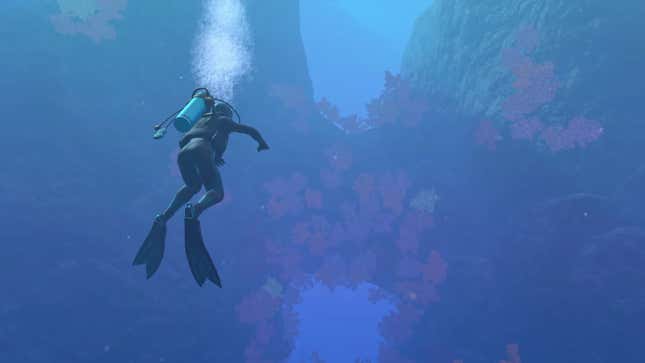 A diver swims in the ocean.