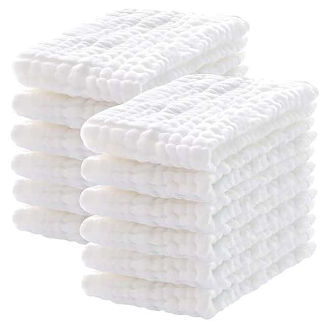 Image for article titled Lovely Care 12 Pack Muslin Burp Cloths 100% Cotton Muslin Cloths Large 20''x10'' Extra Soft and Absorbent Baby Burping Cloth, Now 23% Off