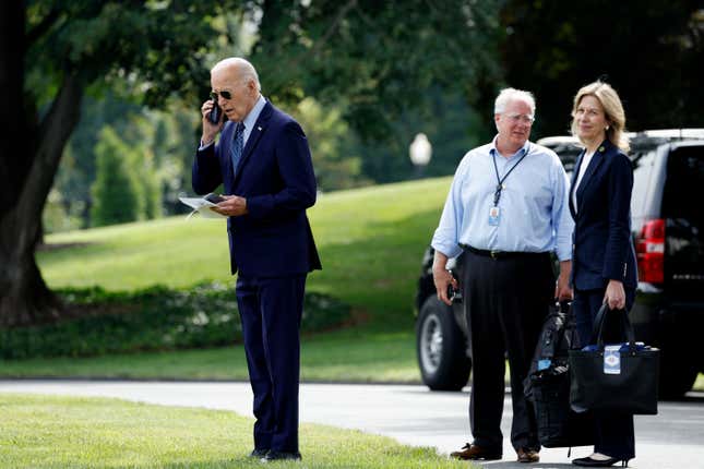 U.S. President Joe Biden on his cell phone. 