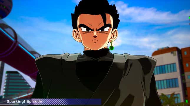 Gohan Black stares at the camera with a grimace during a cutscene.