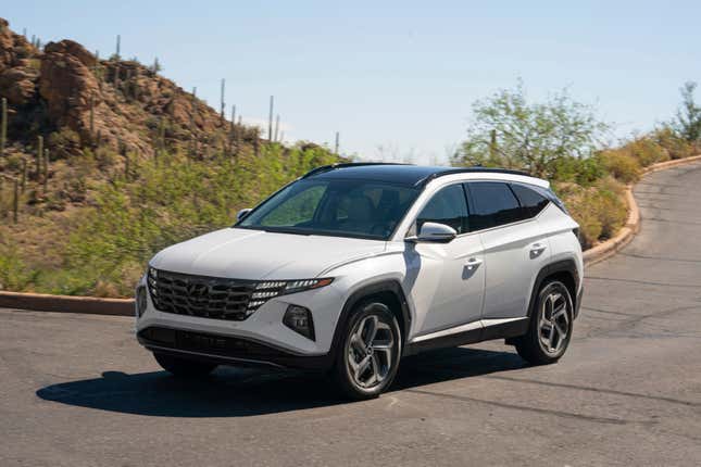 This photo provided by Hyundai shows the 2024 Tucson Hybrid. The hybrid version of the Tucson doesn&#39;t cost much more than a comparable gas-only model and gets up to an estimated 38 mpg combined. (Courtesy of Hyundai Motor America via AP)