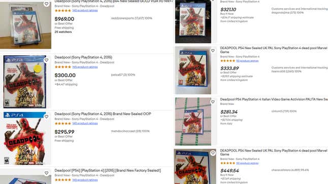 A screenshot shows people trying to sell Deadpool for way too much money on ebay. 