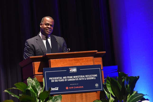 Mayor Kasim Reed speaks at ‘The Board of Directors of the Canadian American Business Council Presents A Converation With Jimmy Carter and Joe Clark’ at The Carter Center on June 15, 2017 in Atlanta, Georgia. 