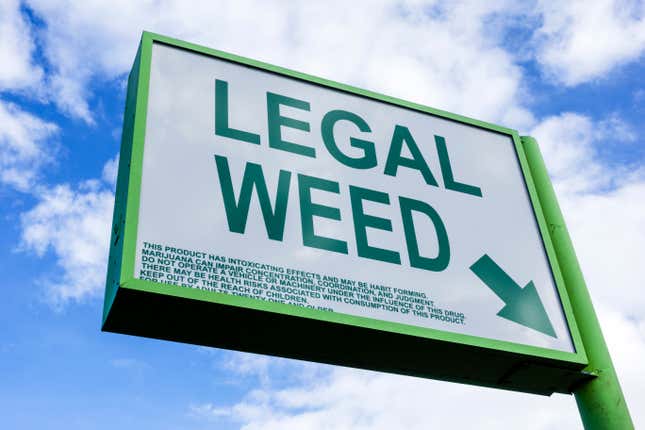 A dispensary advertising their legal weed for sale.