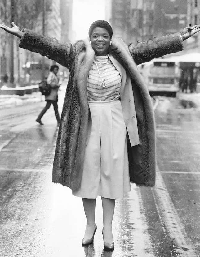 In this 1984 Tribune file photo, Oprah Winfrey, then host of “AM Chicago,” poses for photograph on State Street.