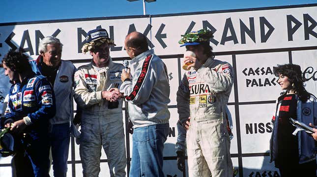 Alan Jones, Alain Prost, Bruno Giacomelli, Grand Prix of Caesars Palace, Caesars Palace, Las Vegas, 17 October 1981.