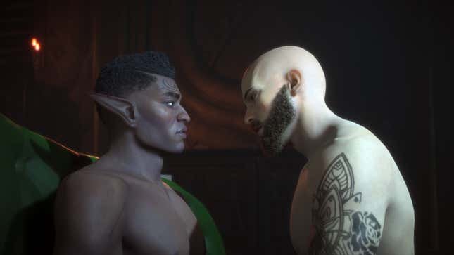 Davrin and Rook stare lovingly into each other's eyes.