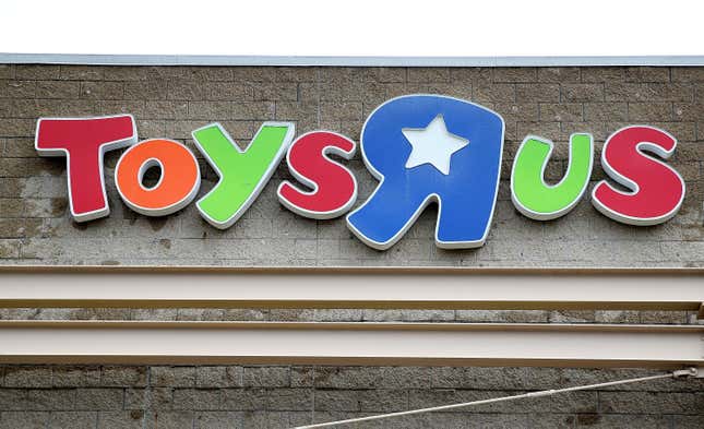 The Toys R Us logo is displayed on the exterior of a store