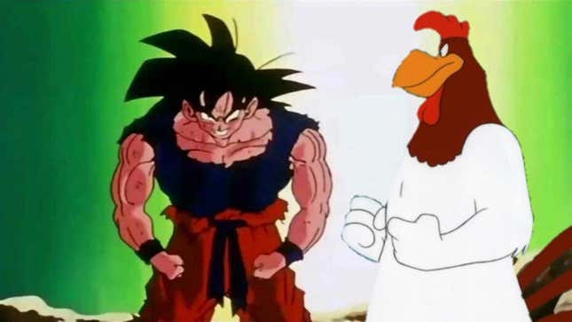 Foghorn gasses up Goku during a fight.