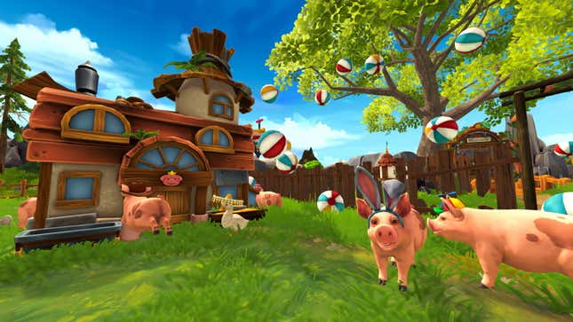 Pigs play with beach balls in the game No Place Like Home.