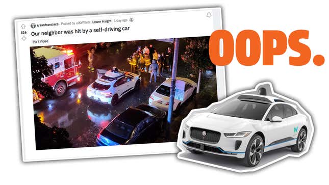 Image for article titled Waymo Self-Driving Test Vehicle Hits Pedestrian But Waymo Says A Human Was Driving