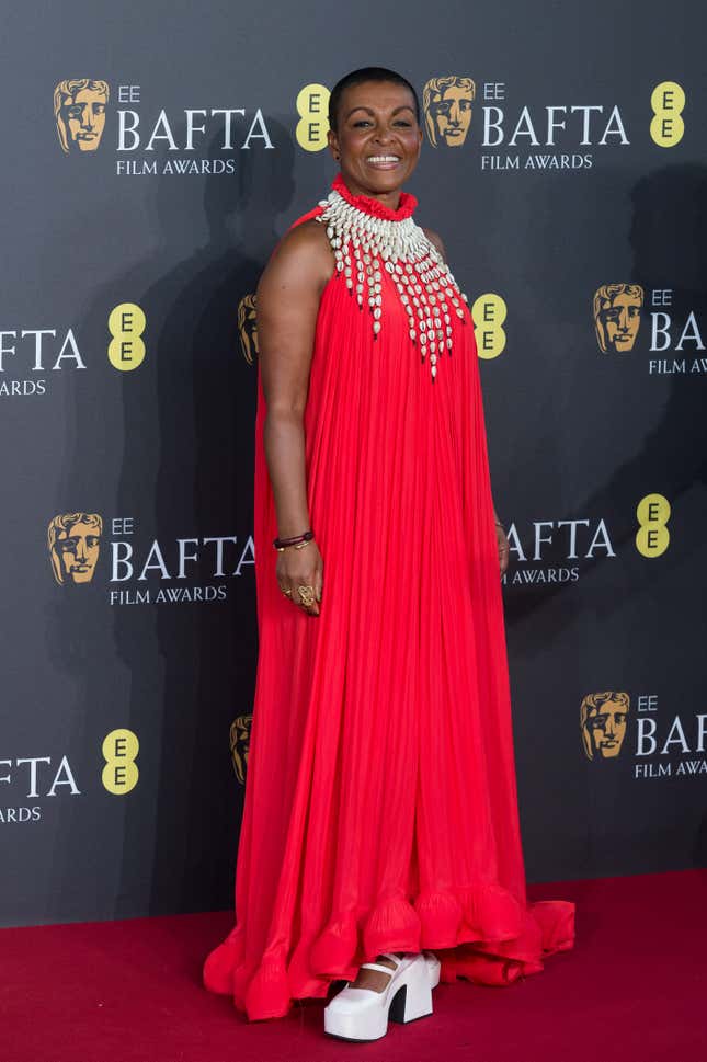 Adjoa Andoh attends the EE BAFTA Film Awards ceremony at The Royal Festival Hall in London, United Kingdom on February 18, 2024.