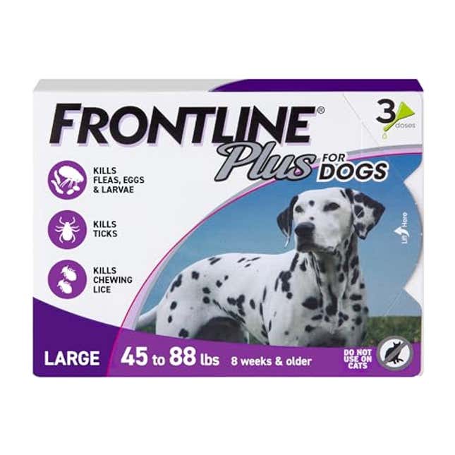 Image for article titled FRONTLINE Plus Flea and Tick Treatment for Large Dogs Up to 45 to 88 lbs. 3 Treatments, Now 11% Off
