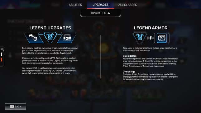 Apex Legends armor changes and Legend upgrades.