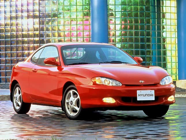 The first-generation Hyundai Tiburon, pre mid-cycle refresh.