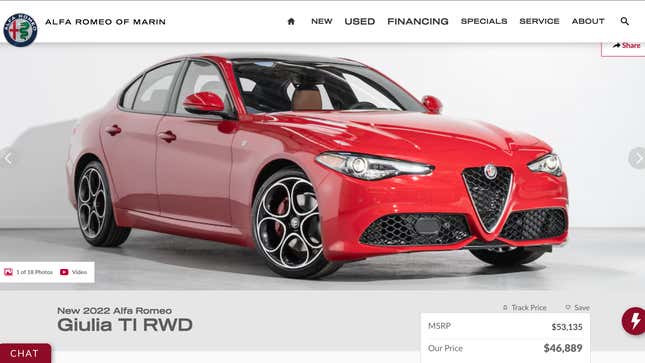 Image for article titled This Alfa Romeo Dealership Has Just Six New Cars, And Four Of Them Are Two Model Years Old