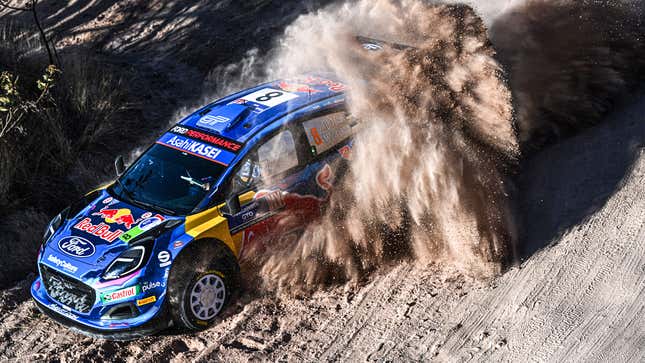 Ott Tanak and co-driver Martin Jarveoja compete with their M-Sport Ford Puma Rally1 Hybrid during the second day of WRC Rally Mexico on March 17.