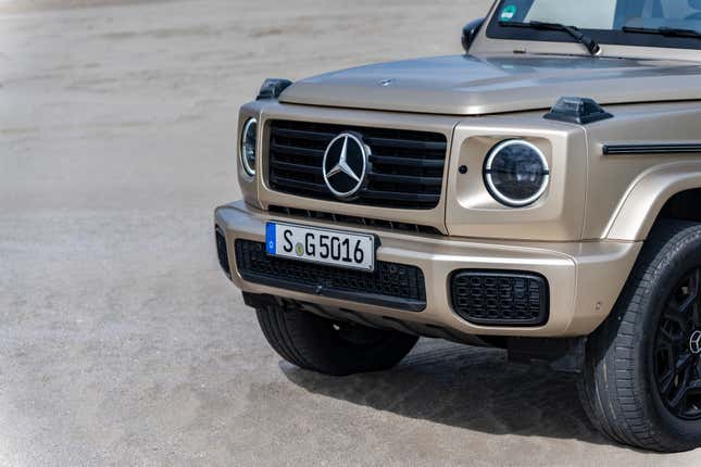 Front end of a matte gold 2025 Mercedes-Benz G550
