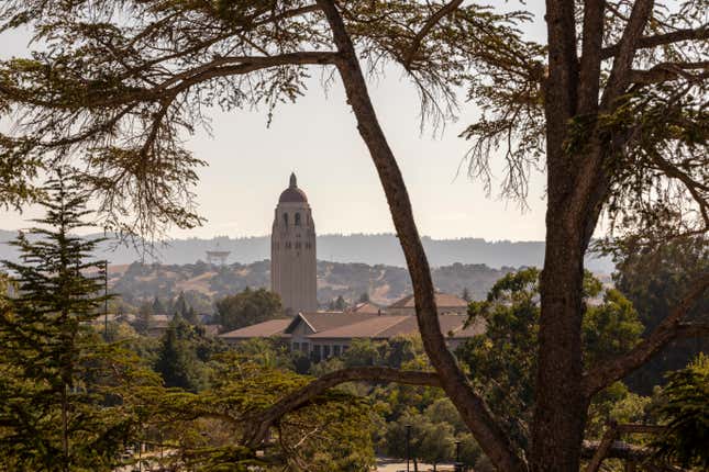  A view of the campus of Stanford University including Hoover tower as seen from Stanford Stadium during an NCAA college football game between the Stanford Cardinal and the Sacramento State Hornets played on September 16, 2023 in Palo Alto, California.