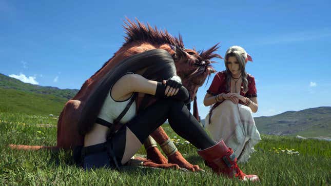 Tifa and Red XIII cry for Aerith as she watches.