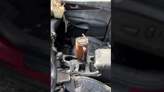 Image for article titled A Stanley Tumbler Kept Its Ice Cool During A Car Fire, Now The Company Wants To Replace The Car