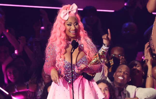 Nicki Minaj accepts the Michael Jackson Video Vanguard Award onstage at the 2022 MTV VMAs at Prudential Center on August 28, 2022 in Newark, New Jersey. 