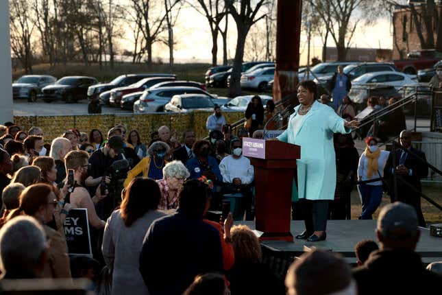 Georgia gubernatorial Democratic candidate Stacey Abrams speaks during a campaign rally on March 14, 2022, in Atlanta, Georgia.