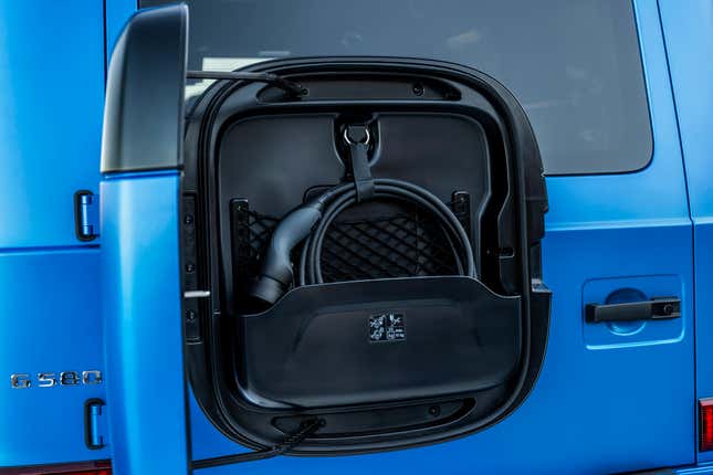 Rear cargo box of a blue 2025 Mercedes-Benz G580 EV