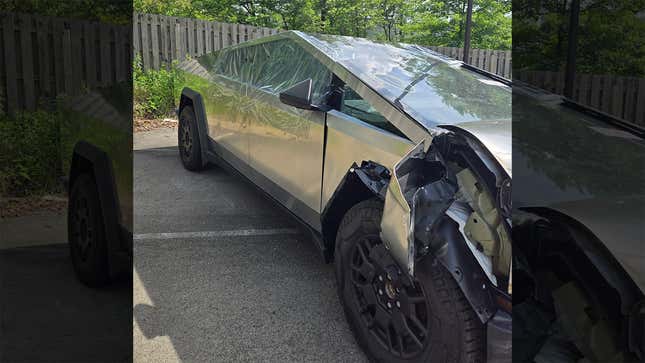 A photo of the crashed Tesla Cybertruck