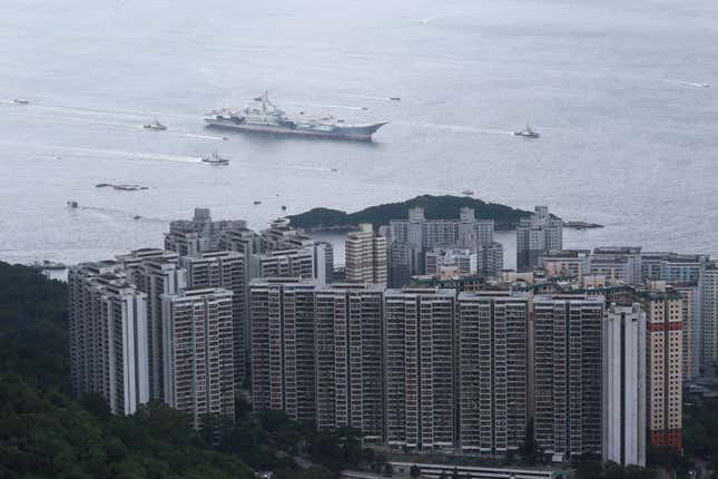 China's first aircraft carrier Liaoning sails into Hong Kong on its maiden visit, in Hong Kong, China, July 7, 2017.