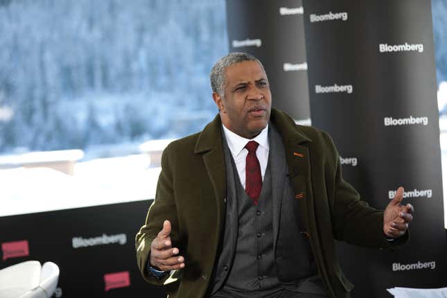 Robert Smith, billionaire and chairman and chief executive officer of Vista Equity Partners LLC, speaks during a Bloomberg Television interview at the World Economic Forum (WEF) in Davos, Switzerland, on Wednesday, Jan. 18, 2017. World leaders, influential executives, bankers and policy makers attend the 47th annual meeting of the World Economic Forum in Davos from Jan. 17 - 20. 