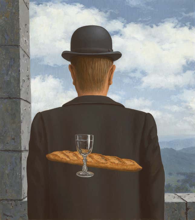 This photo released by Christie’s auction house on Saturday Feb. 3, 2024, shows “L’ami intime” (The Intimate Friend) by surrealist painter René Magritte. A major work by Magritte that hasn’t been shown in public for a quarter century could fetch 50 million pounds ($64 million) at auction next month. Christie’s auction house announced Saturday Feb. 3, 2024 that it will offer “L’ami intime” (The Intimate Friend) at a March 7 sale in London marking a century of the surrealist movement in art. (Christie&#39;s via AP)