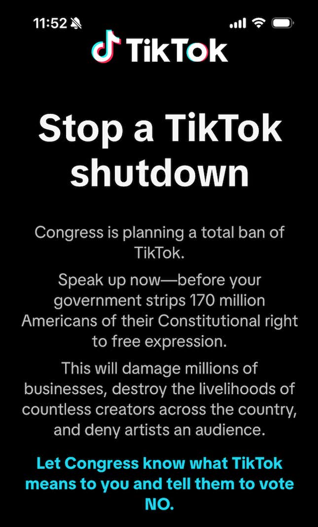 لقطة شاشة لإشعار الدفع الخاص بـ TikTok يوم الخميس.