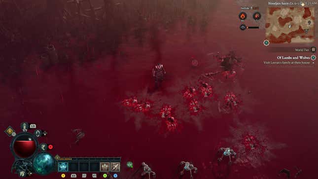 A Necromancer running Helltide in Diablo IV.