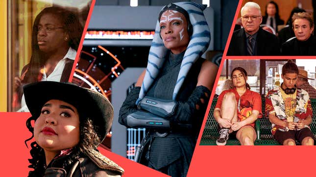 Clockwise from top left: Uzo Aduba in Painkiller (Keri Anderson/Netflix), Rosario Dawson in Ahsoka (Photo: Disney), Steve Martin and Martin Short in Only Murders In The Building (Photo: Patrick Harbron/Hulu), Devery Jacobs and D’Pharaoh Woon-A-Tai in Reservation Dogs (Photo: Shane Brown/FX), Ilia Isorelýs Paulino in One Piece (Photo: Netflix)