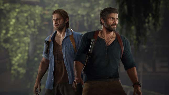 Tommy et Joel habillés comme des personnages d’Uncharted.