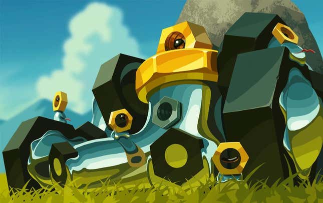 يقع Melmetal على قمة صخرة، ويحيط به Meltan.