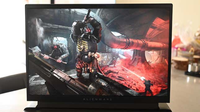 A shot of the Alienware display featuring a first person shooter. 