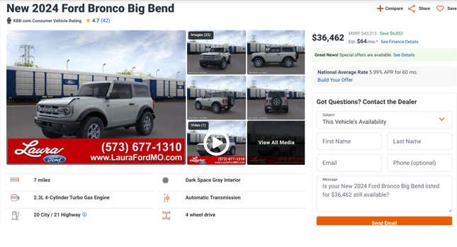 Image for article titled It&#39;s Your Time To Get A Deal On A New Ford Bronco