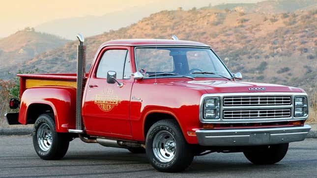 A photo of a red Dodge pickup truck. 