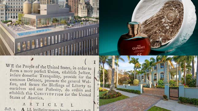 Image for article titled A $55,000 Glenlivet, a $1 million Constitution, and living in a Goldman office: Lifestyle news roundup