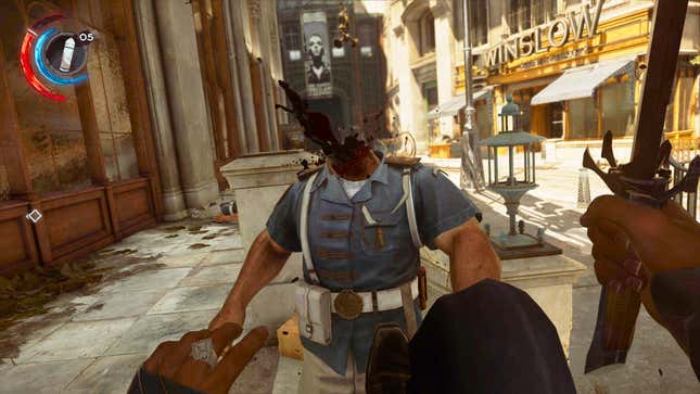 A man loses his head in a moment of madness in Dishonored 2.