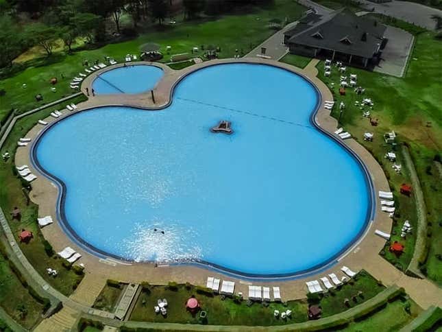 An aerial view of the geothermal spa hot water pool at Olkaria, Naivasha Kenya