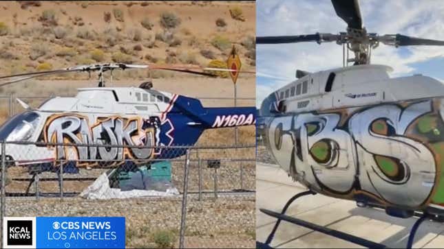 Image for article titled Vandals Cover Rescue Helicopter In Graffiti, Forcing It To Be Grounded