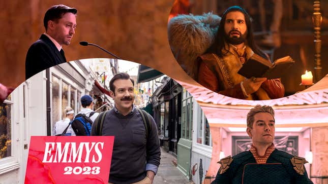 Clockwise from bottom left: Jason Sudeikis in Ted Lasso (Photo: Apple TV+); Kieran Culkin in Succession (Photo: Macall Polay); Kayvan Novak in What We Do In The Shadows (Photo: Russ Martin/FX); Antony Starr in The Boys (Photo: Prime Video)