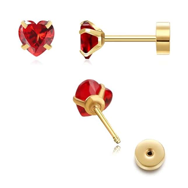 Image for article titled Red Heart Flat Back Stud Earrings Hypoallergenic as Valentines Day Gifts for Her, Now 43% Off