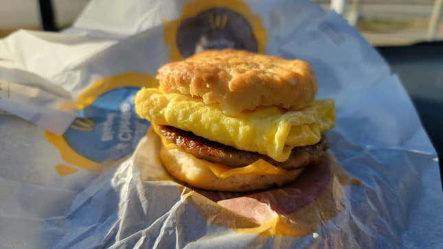 Fast food sausage, egg, and cheese biscuit
