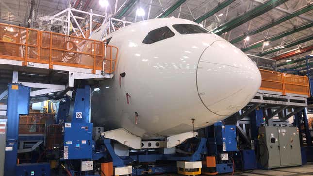 Boeing 787 Dreamliners are built at the aviation company's North Charleston, South Carolina, assembly plant on May 30, 2023.