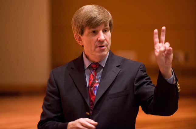 American University history professor Allan Lichtman gives a lecture on his “Thirteen Keys to the White House” at American University in Washington on October 28, 2008