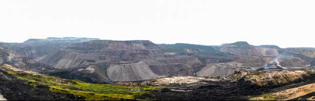 A stitched panorama of Dipka Extension mine near Hardi Bazar in Korba, Chhattisgarh, India.